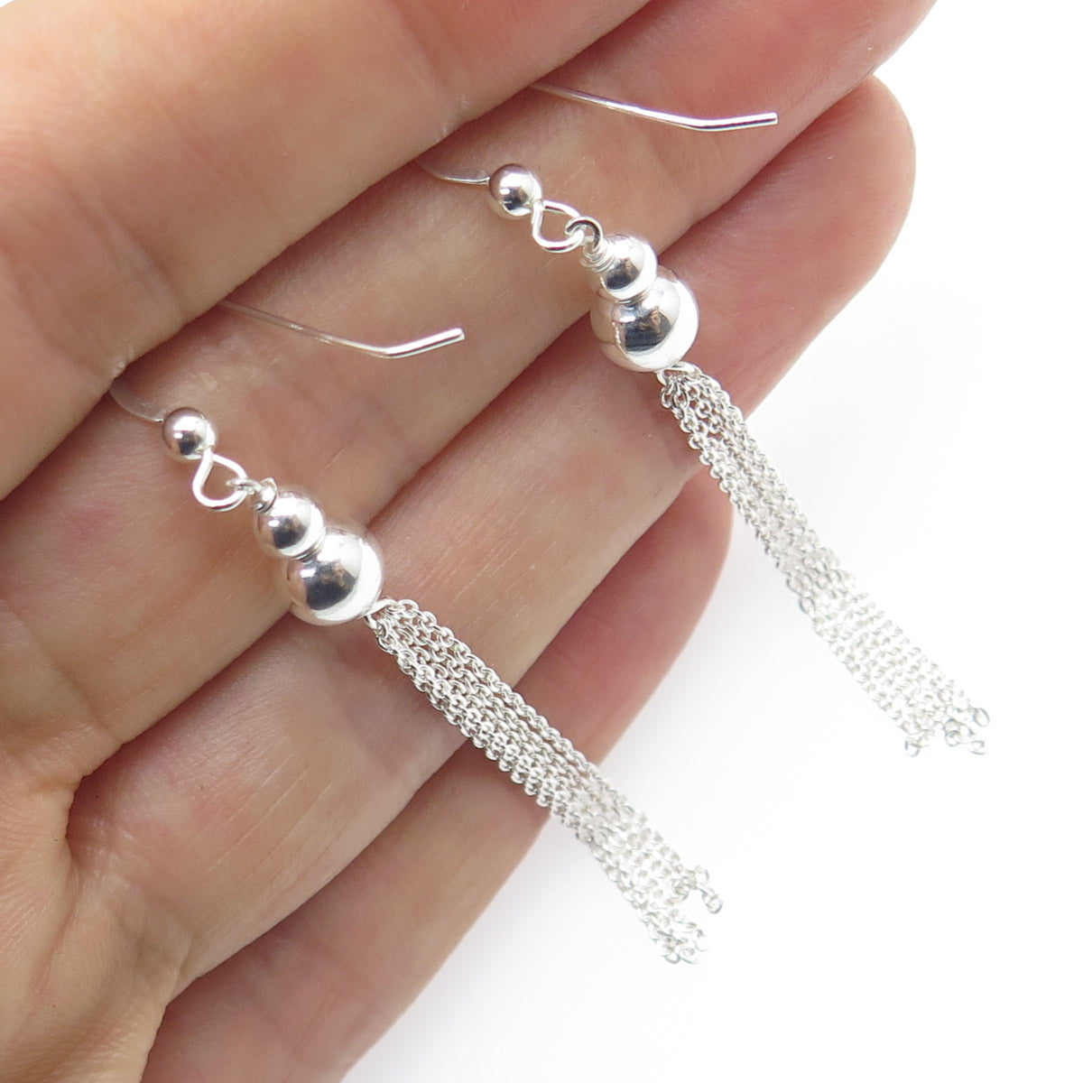 925 Sterling Silver Tassel Chain Drop Earrings