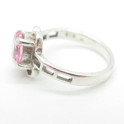 925 Sterling Silver Vintage Oval-Cut Pink C Z Ring Size 6