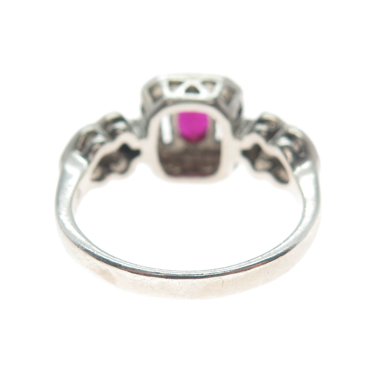 925 Sterling Silver Vintage Real Diamond Accent Lab-Created Ruby Ring Size 8.25