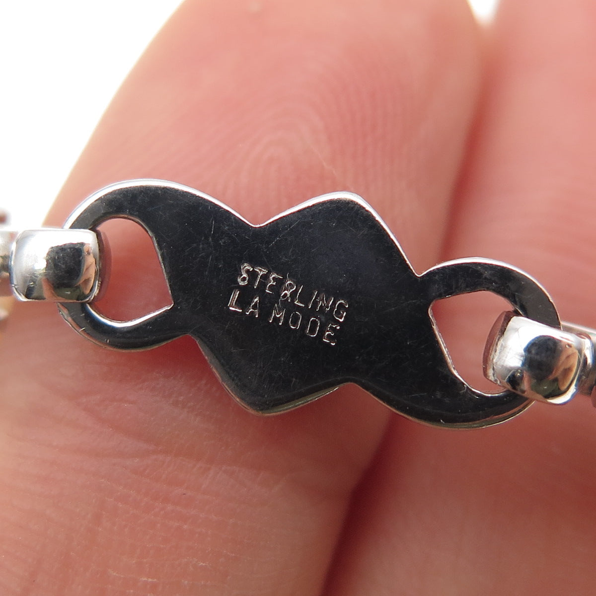 LAMODE 925 Sterling Silver Antique Art Deco Real Pearl Bracelet 6.75"