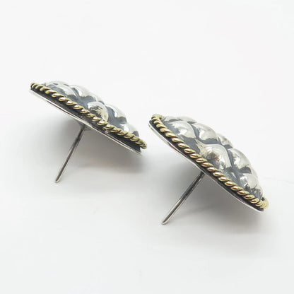 925 Sterling Silver 2-Tone Vintage Mexico Laton Heart Earrings
