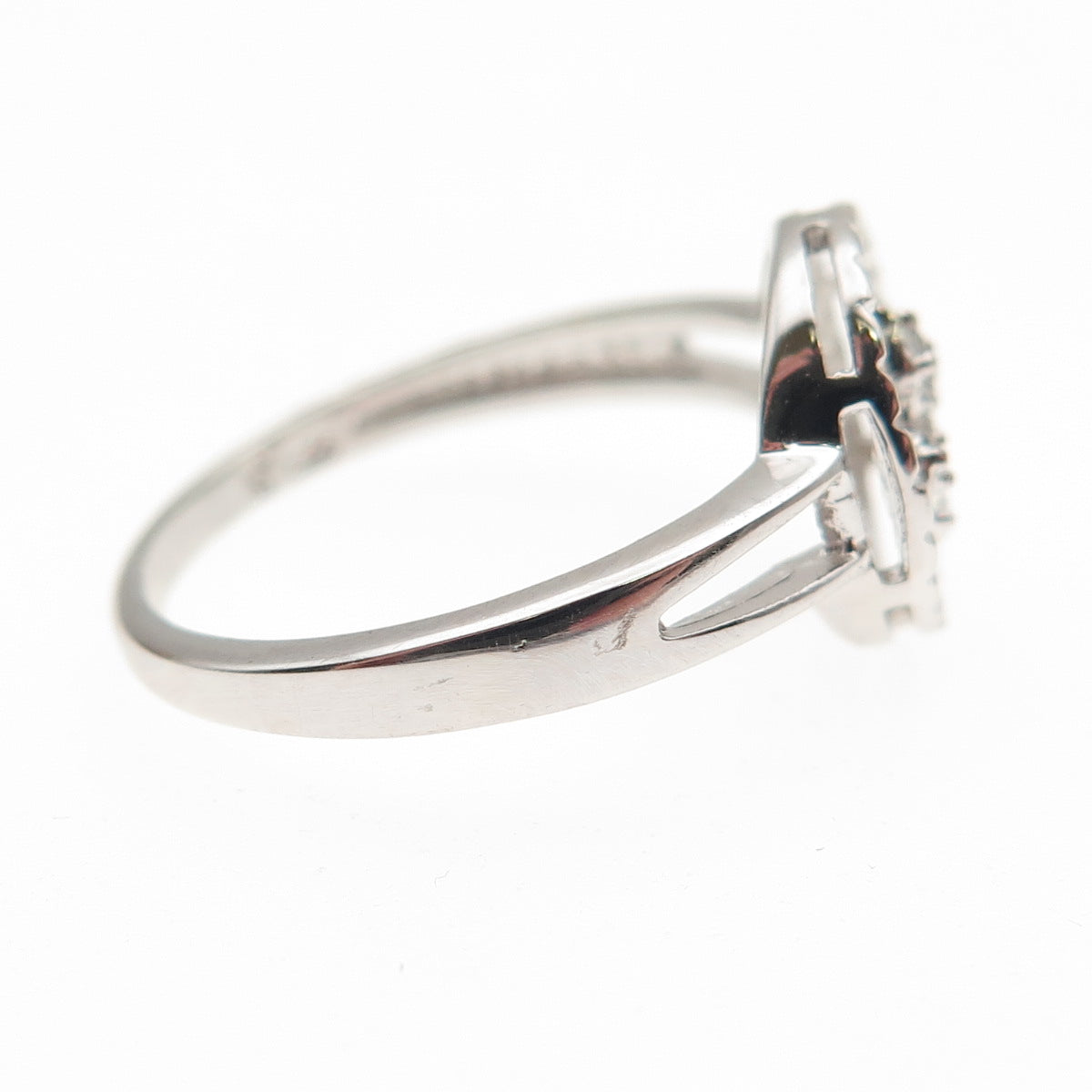 925 Sterling Silver Real Round-Cut Diamond Fleur de Lis Ring Size 7