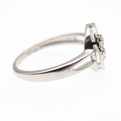 925 Sterling Silver Real Round-Cut Diamond Fleur de Lis Ring Size 7