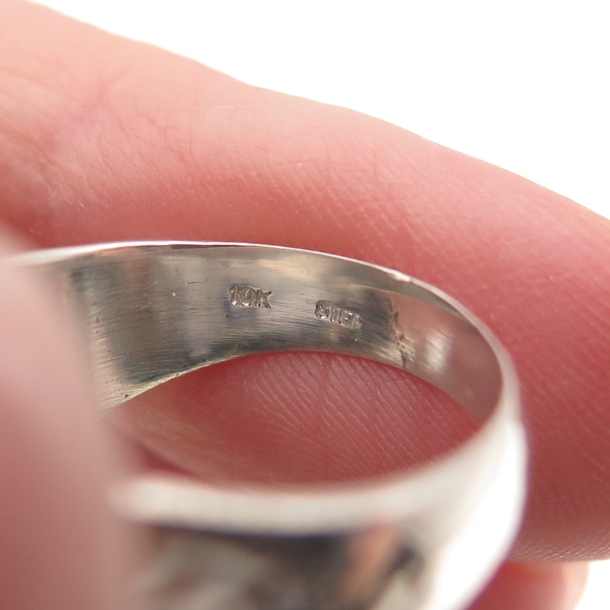 925 Sterling Silver 10K Gold Antique Art Deco Enamel St. Mary Ring Size 4.75