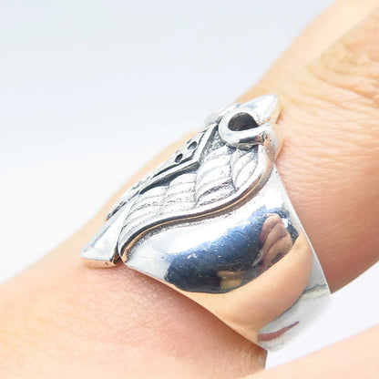 925 Sterling Silver Vintage Cross & Eagle Wings Ring Size 8