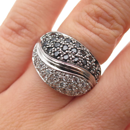 925 Sterling Silver Real Round-Cut Black Spinel & C Z Yin Yang Ring Size 6.25