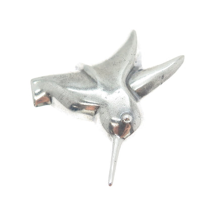 ZINA 925 Sterling Silver Vintage Modernist Hummingbird Oxidized Pin Brooch