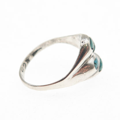 925 Sterling Silver Vintage Real Turquoise Inlay Modernist Oxidized Ring Size 6