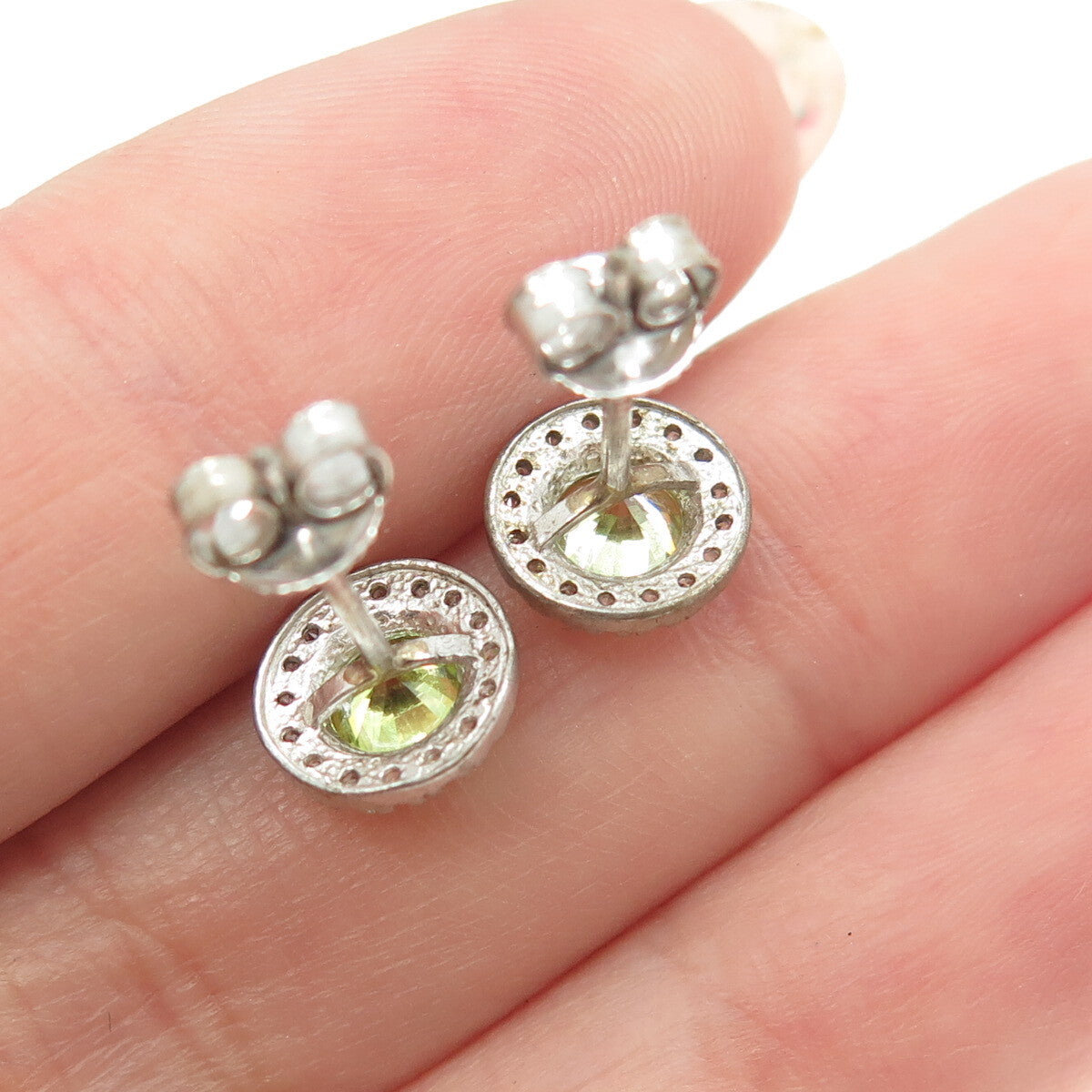 925 Sterling Silver Round-Cut Green & White C Z Stud Earrings