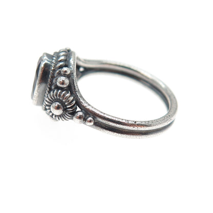 925 Sterling Silver Vintage Real Amethyst Cannetille Oxidized Ring Size 5.5