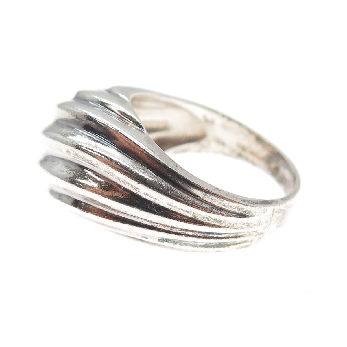 925 Sterling Silver Vintage Modernist Wavy Ribbed Dome Ring Size 7.25