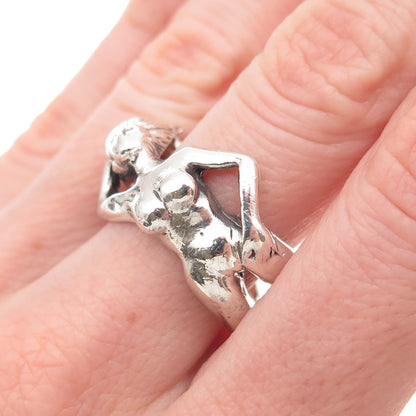 New Leaf 925 Sterling Silver Vintage Naked Woman Erotic Oxidized Ring Size 8