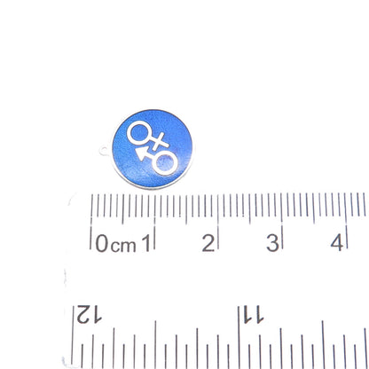 925 Sterling Silver Blue Enamel Male & Female Symbol Minimalist Charm Pendant