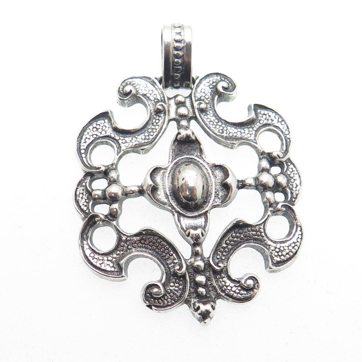 925 Sterling Silver Vintage Ornate Floral Oxidized Pendant