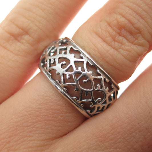 925 Sterling Silver Vintage Ornate Oxidized Band Ring Size 6