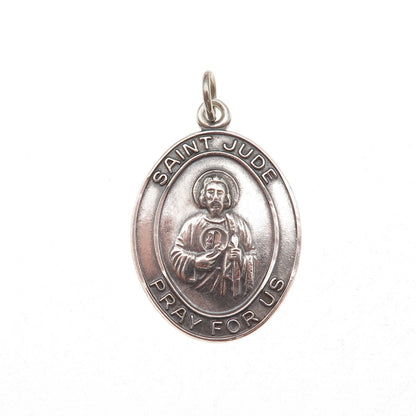 925 Sterling Silver Antique Art Deco Saint Jude Religious Oxidized Charm Pendant