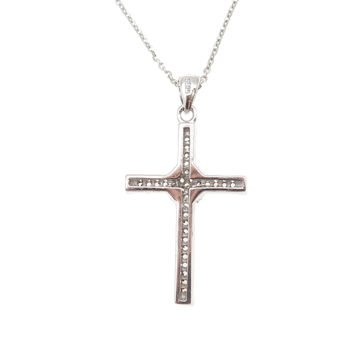 925 Sterling Silver Italy Round-Cut C Z Cross Cable Chain Necklace 16"