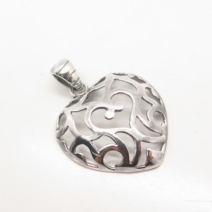 925 Sterling Silver Vintage Italy Ornate Heart Pendant
