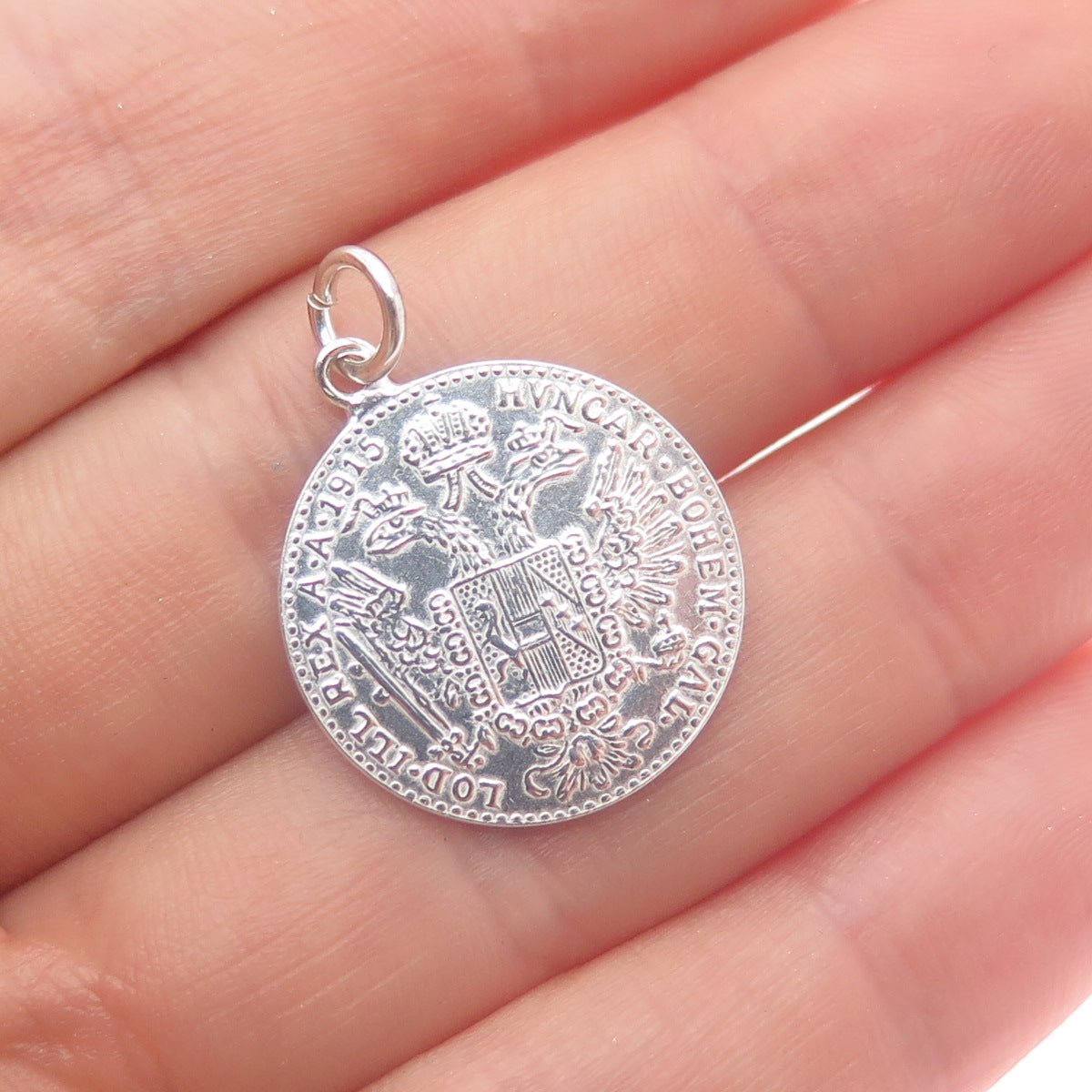 Antique 1915 Silver Austrian Empire 4 Ducats - Franz Joseph I Coin Pendant