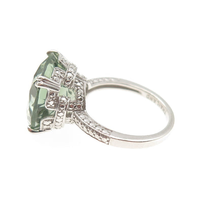 925 Sterling Silver Real Cushion-Cut Green Amethyst Ring Size 7