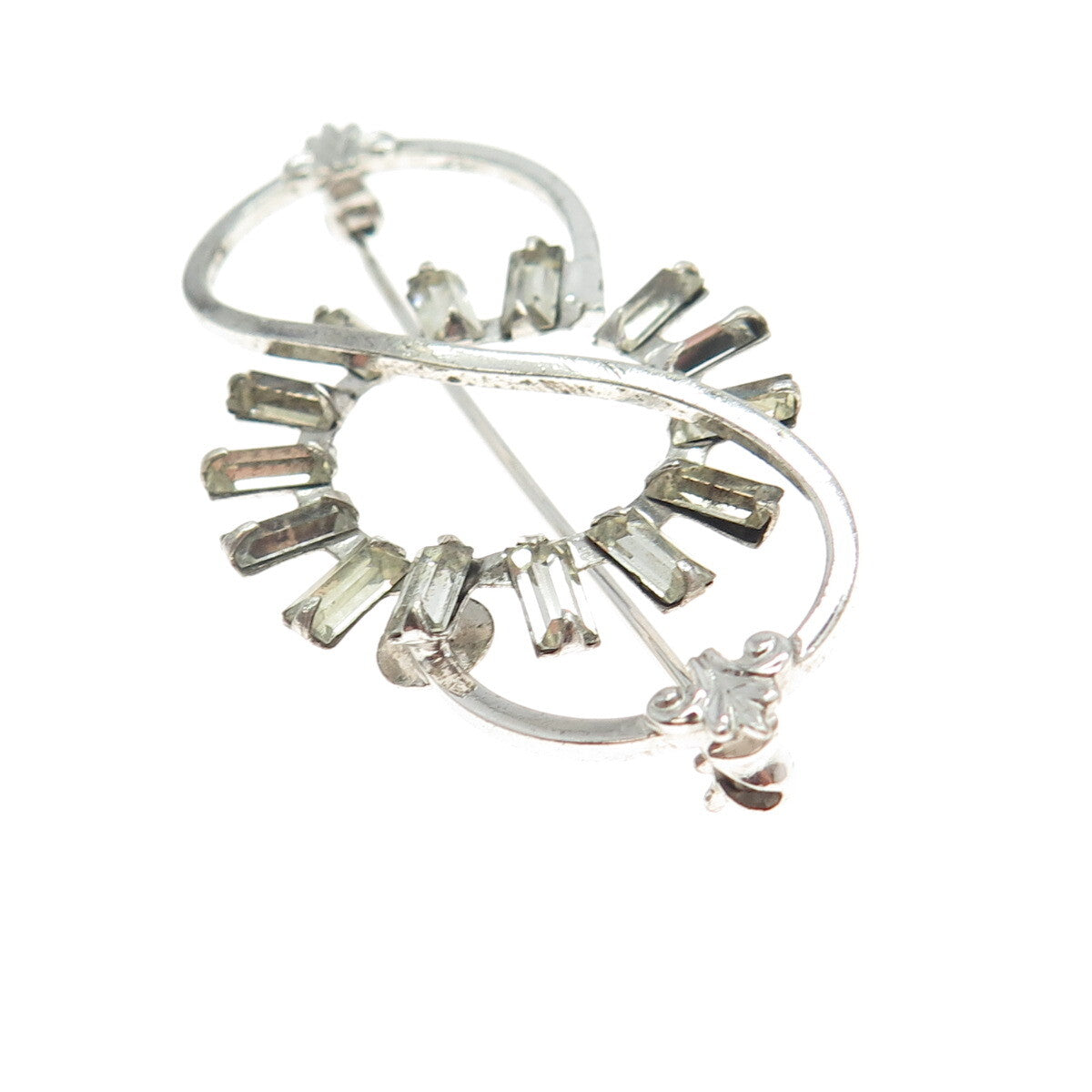 AMCO Sterling Silver Antique Art Deco Baguette-Cut Rhinestone Infinity Brooch