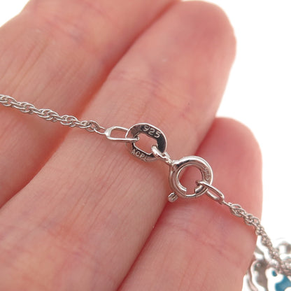 Chuck Clemency 925 Sterling Silver Real Turquoise & Tanzanite Chain Necklace 18"