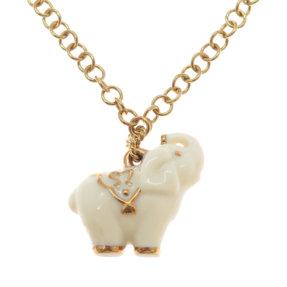 LENOX Sterling Silver Gold Plated Ceramic Elephant Handcrafted Necklace 18-20"