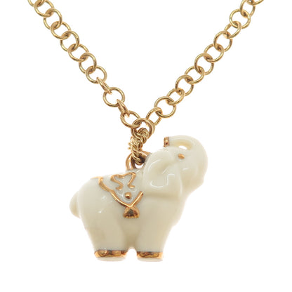 LENOX Sterling Silver Gold Plated Ceramic Elephant Handcrafted Necklace 18-20"