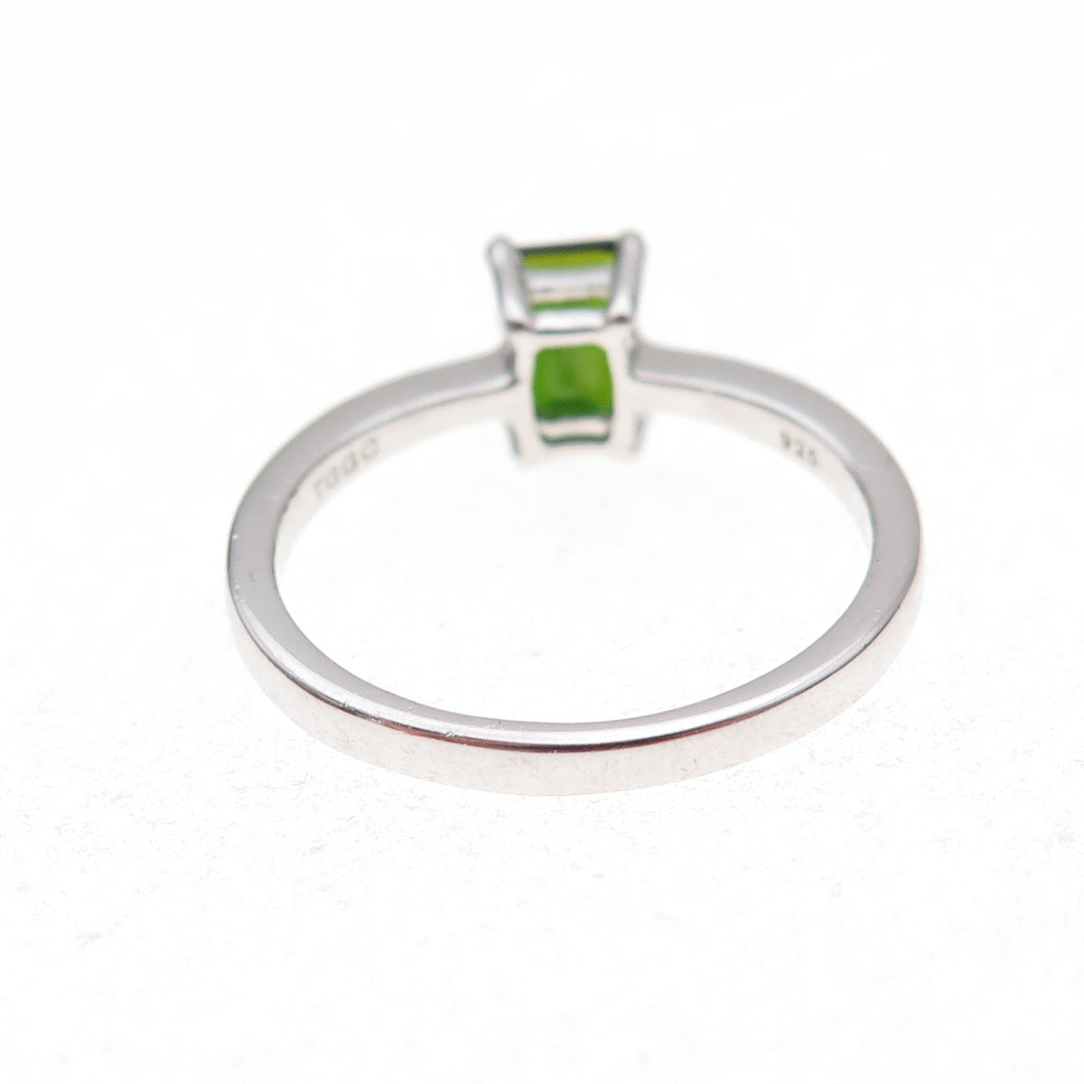 925 Sterling Silver Real Emerald-Cut Chrome Diopside Ring Size 8