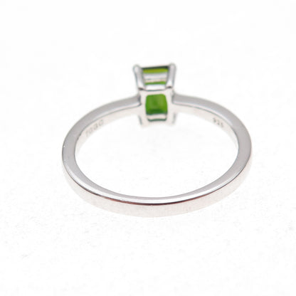 925 Sterling Silver Real Emerald-Cut Chrome Diopside Ring Size 8