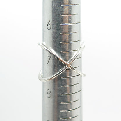 925 Sterling Silver Round-Cut C Z Crisscross Ring Size 7.25