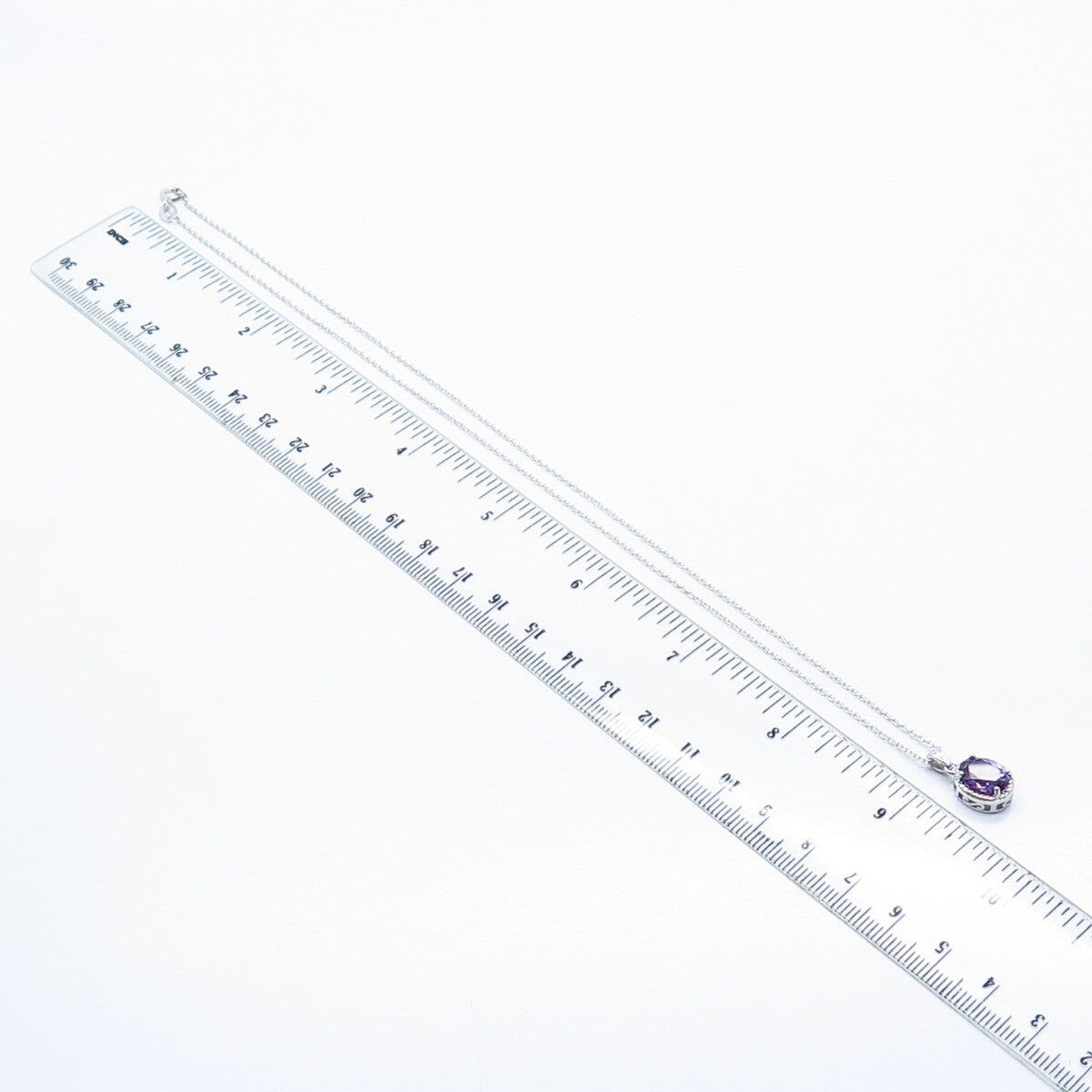 925 Sterling Silver Amethyst-Tone C Z Pendant Rolo Chain Necklace 18"