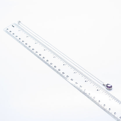 925 Sterling Silver Amethyst-Tone C Z Pendant Rolo Chain Necklace 18"