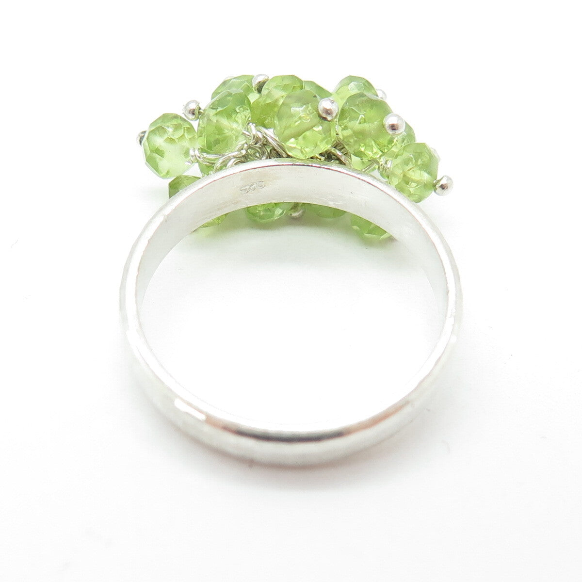 925 Sterling Silver Vintage Real Peridot Bead Charm Ring Size 9.25
