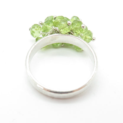 925 Sterling Silver Vintage Real Peridot Bead Charm Ring Size 9.25