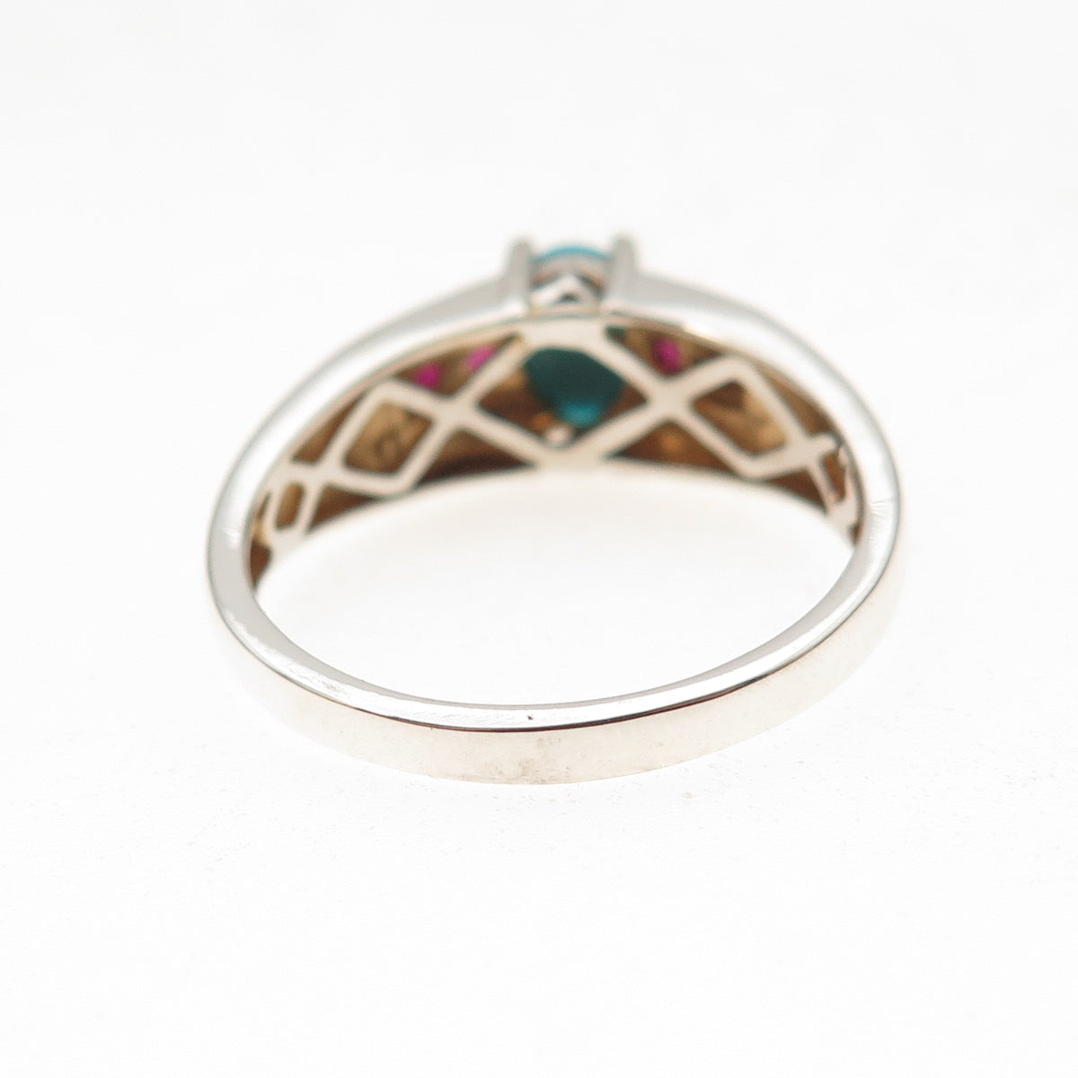 Chuck Clemency 925 Sterling Silver Real Turquoise & Ruby Ring Size 8.25