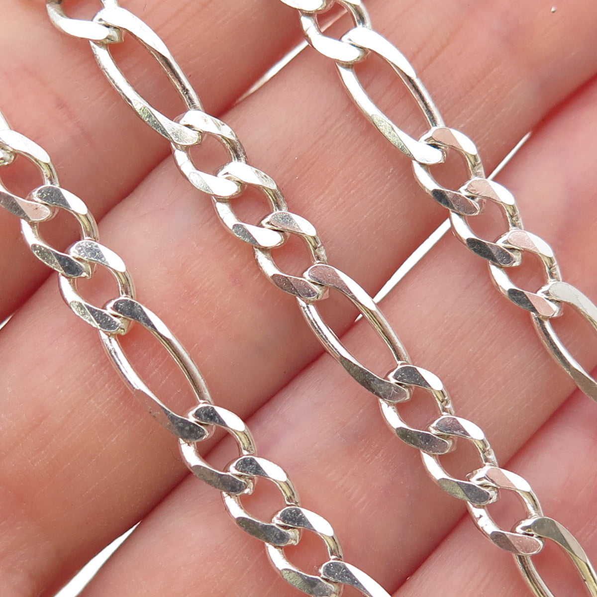925 Sterling Silver Vintage Italy Figaro Chain Necklace 20"