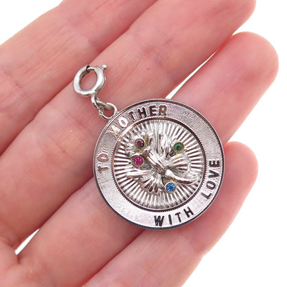 Monet 925 Sterling Vintage Rhinestone To Mother With Love Spring Ring Pendant