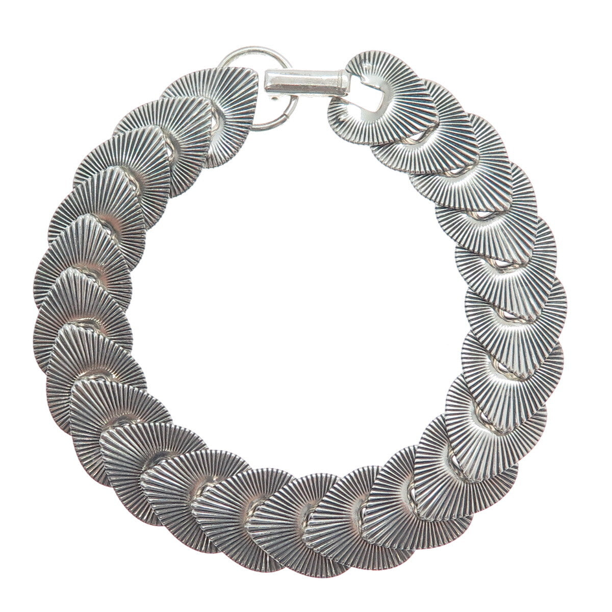JEWELART 925 Sterling Silver Antique Art Deco Heart Overlap Link Bracelet 7"