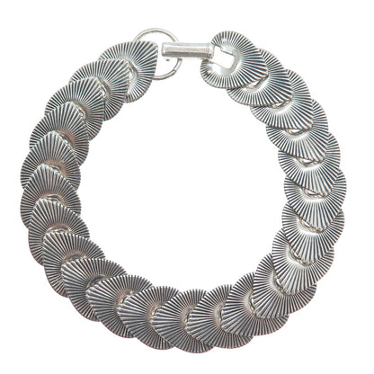 JEWELART 925 Sterling Silver Antique Art Deco Heart Overlap Link Bracelet 7"