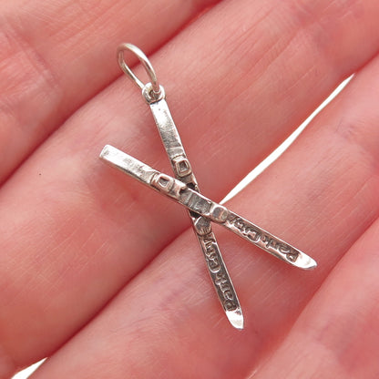 Park City Jewelers 925 Sterling Vintage Crossed Snow Skis Oxidized Mini Pendant