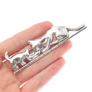 925 Sterling Silver Vintage Mexico Mom & Child Cat Oxidized Pin Brooch