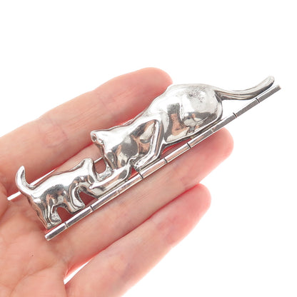 925 Sterling Silver Vintage Mexico Mom & Child Cat Oxidized Pin Brooch