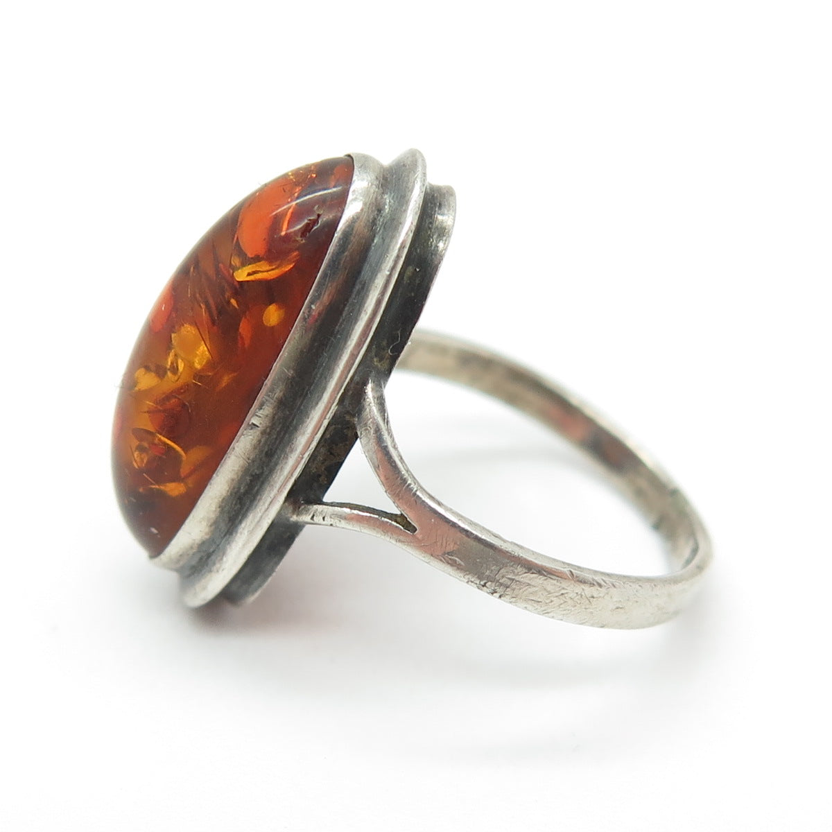 830 Silver Vintage European Real Amber Oxidized Ring Size 5.5