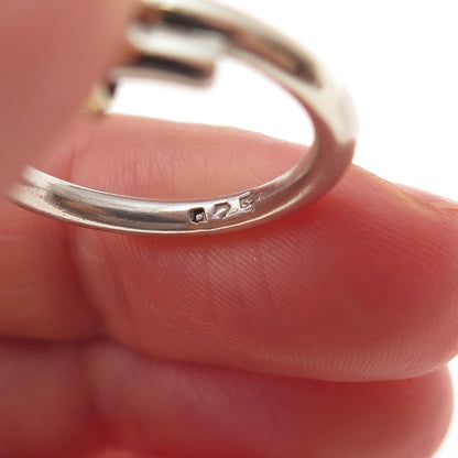 925 Sterling Silver 2-Tone Vintage Modernist Hug Ring Size 4.25