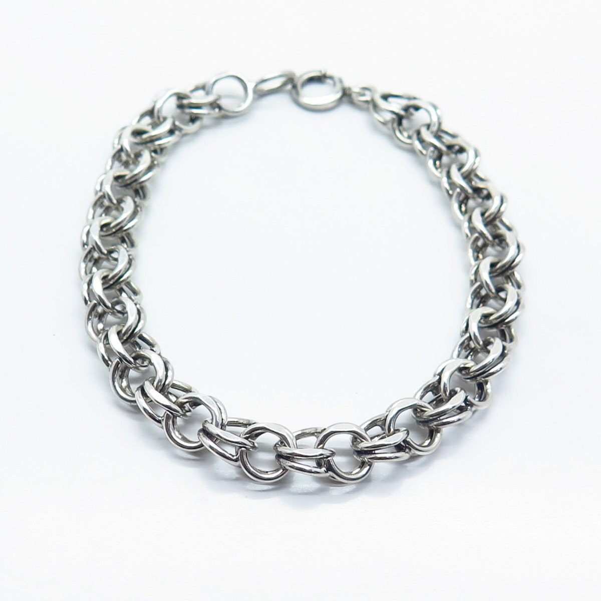 925 Sterling Silver Vintage Double Cable Link Bracelet 7.25"