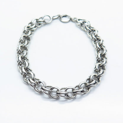 925 Sterling Silver Vintage Double Cable Link Bracelet 7.25"
