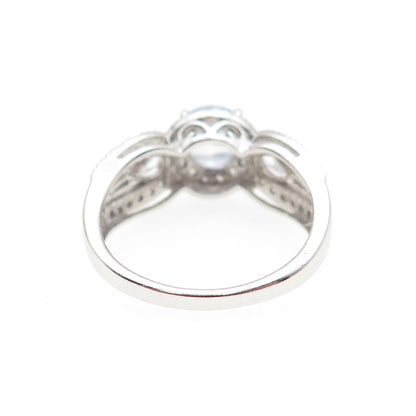 925 Sterling Silver Round & Pear-Cut C Z Engagement Ring Size 7.25