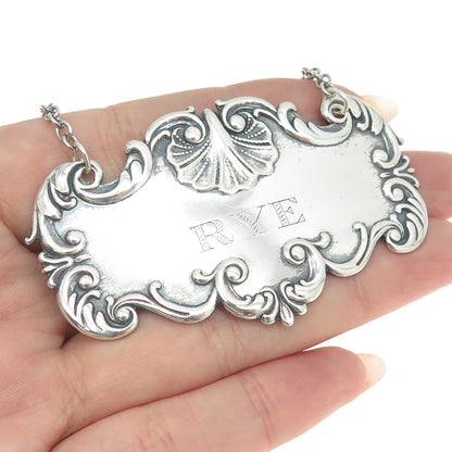 925 Sterling Silver Antique Art Deco "Rye" Bottle Tag 6"