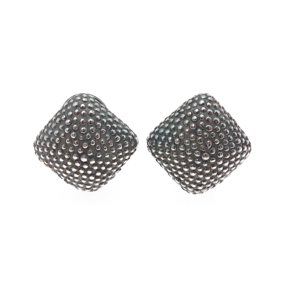 ADORNIS Sterling 18K Gold Posts Vintage Granulated Oxidized Omega Back Earrings